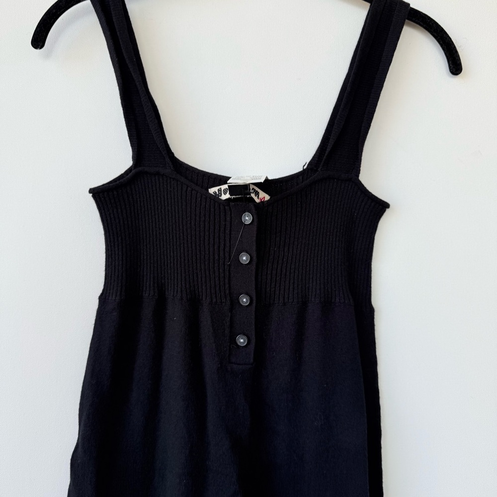 Volcom Black Ribbed Mini Dress with Button Front - Picture 3 of 9
